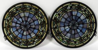 Appraisal: ROUND LEADED STAINED GLASS WINDOWS ROUND LEADED STAINED GLASS WINDOWS