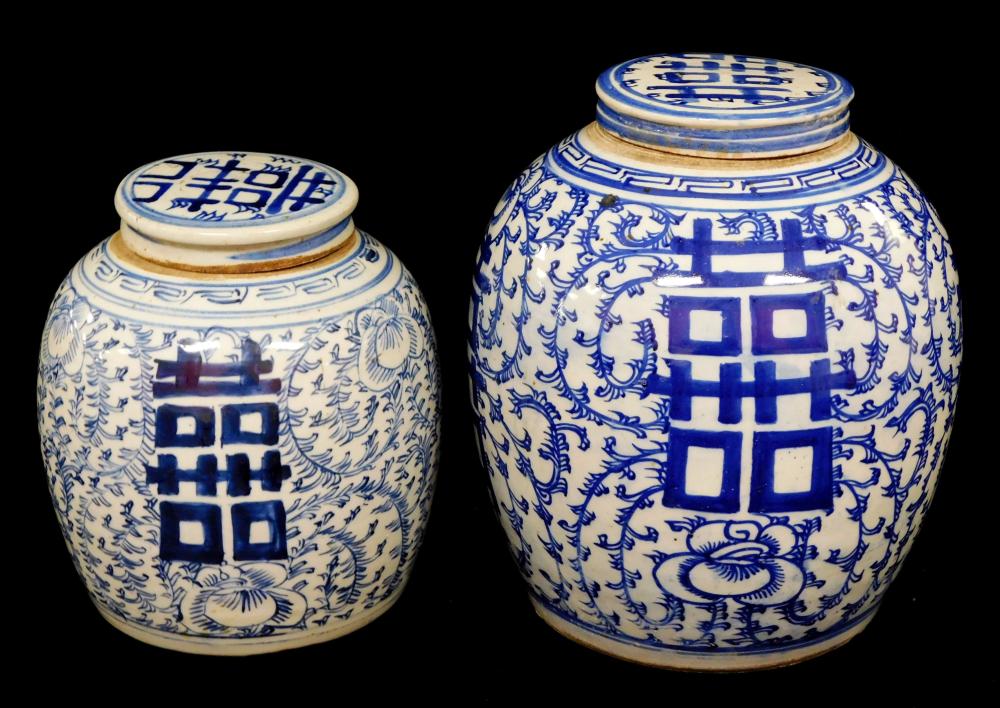 Appraisal: ASIAN TWO BLUE AND WHITE PORCELAIN JARS CHINESE TH TH