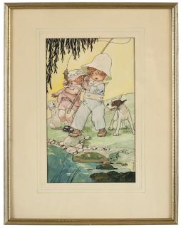 Appraisal: Fanny Young Cory Children fishing with two dogs signed lower