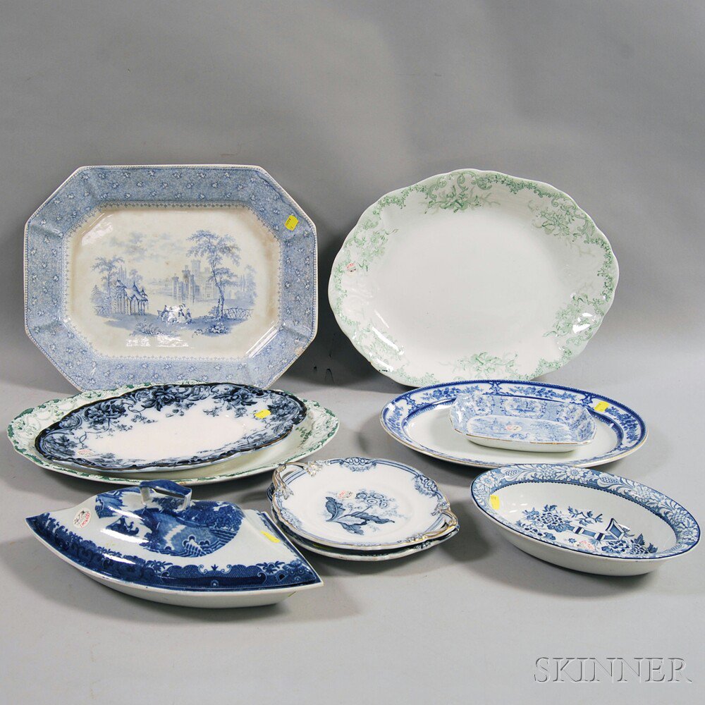 Appraisal: Ten Pieces of Transferware two green and white scalloped platters