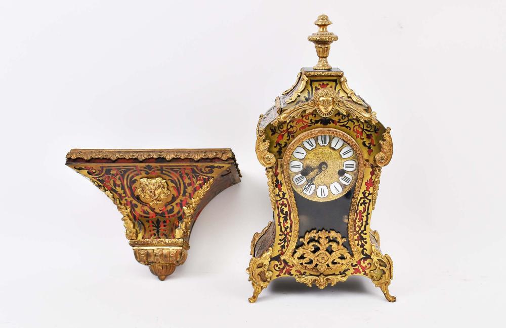 Appraisal: LOUIS XV STYLE BOULLE MARQUETRY BRACKET CLOCK WITH BRACKET SHELFThe