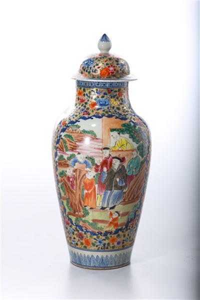 Appraisal: Chinese enameled porcelain covered vase with figural scenes and flowers