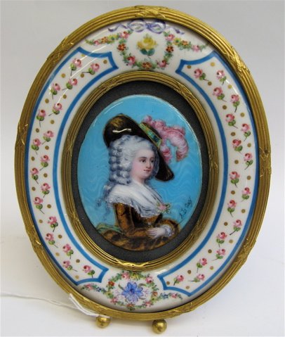 Appraisal: FRENCH MINIATURE OIL IN ENAMELS ON OVAL METAL portrait of