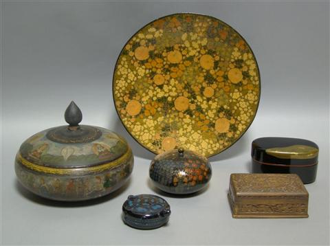 Appraisal: GROUP OF LACQUER Including large Indian circular box and cover