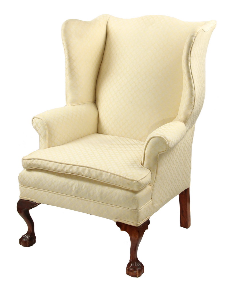 Appraisal: CHIPPENDALE STYLE WING CHAIR th c Custom Mahogany Wing Chair