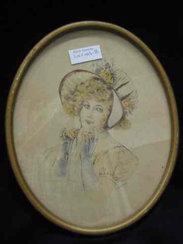 Appraisal: L H Cooper Watercolor Victorian Young Ladyin fancy hat image