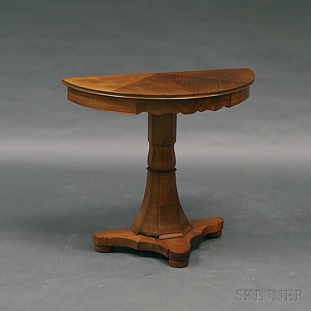 Appraisal: Continental-style Mahogany Walnut Veneer Demilune Table th century the demilune