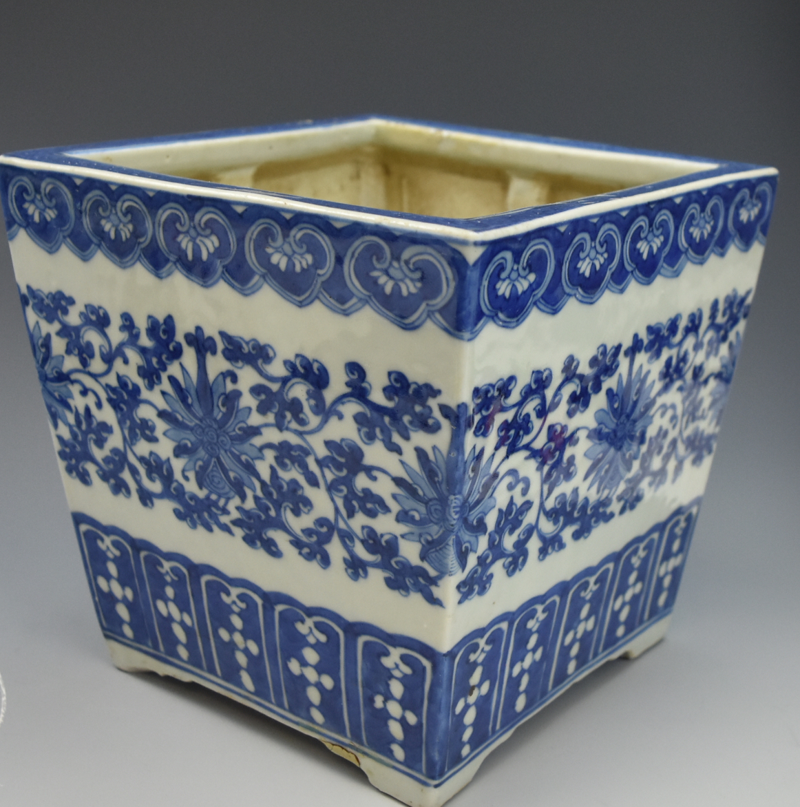 Appraisal: CHINESE BLUE WHITE SQUARE FLOWER BASIN TH C A Chinese