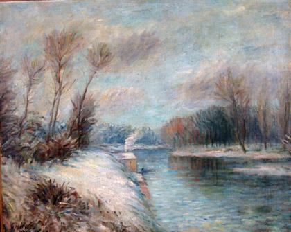 Appraisal: AFTER SISLEY french - WINTER RIVER SCENE Bears signature and