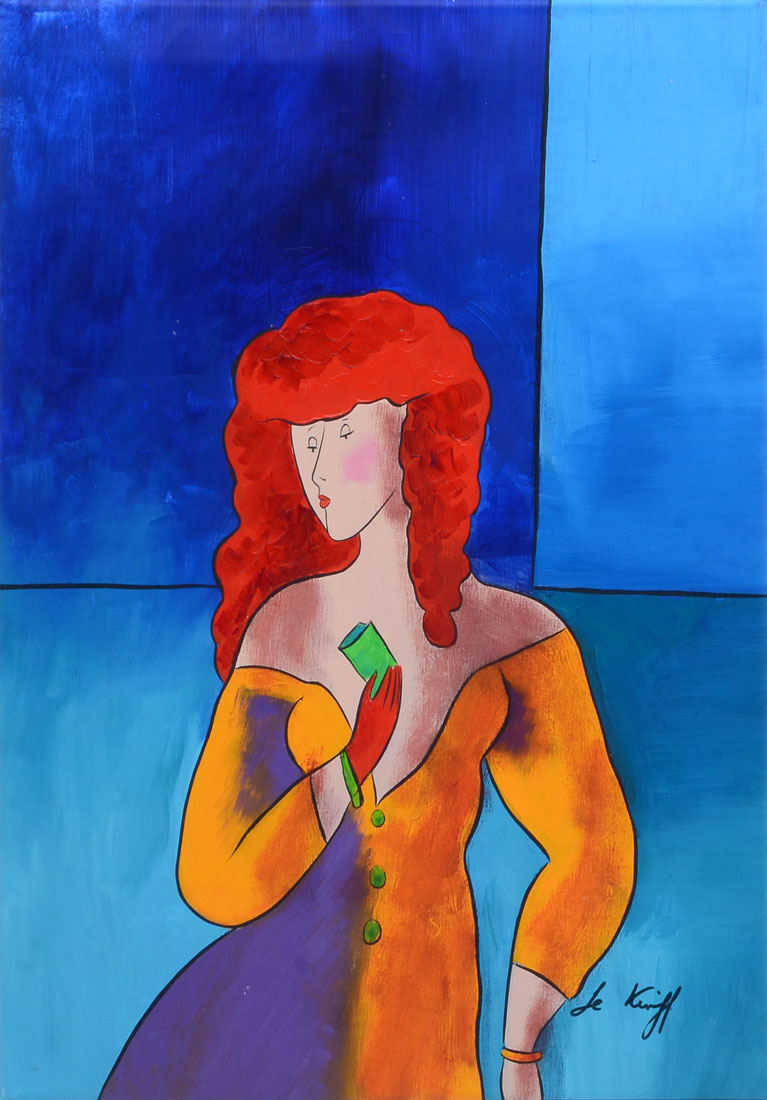 Appraisal: LE KINFF Linda French - ''Redhead in Orange Dress'' Acrylic