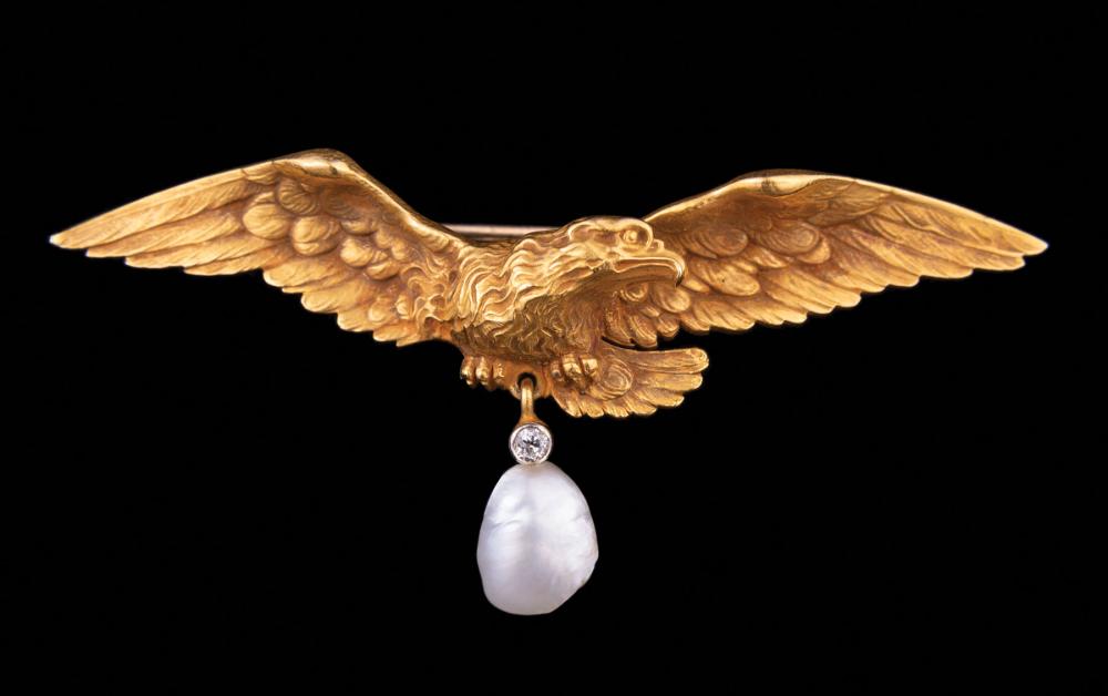 Appraisal: Yellow Gold Pearl and Diamond Pin Please note Payment for