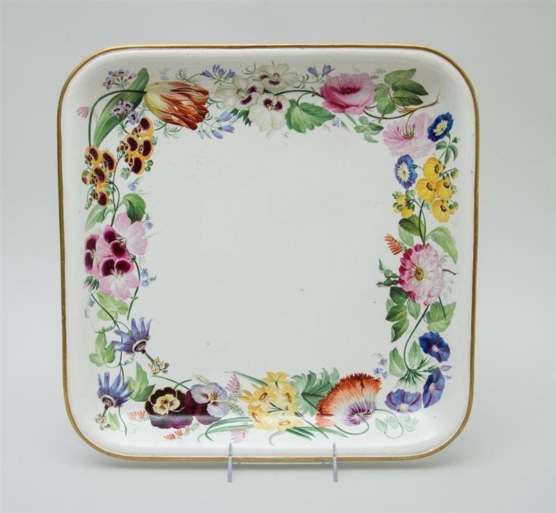 Appraisal: COPELAND AND GARRET PORCELAIN SQUARE GALLERIED TRAY With underglaze green