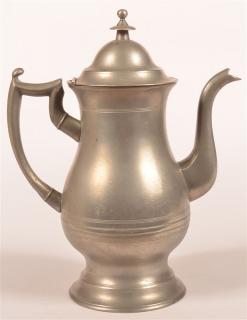 Appraisal: th Century Pewter Coffee Pot Signed R Gleason Roswell Gleason