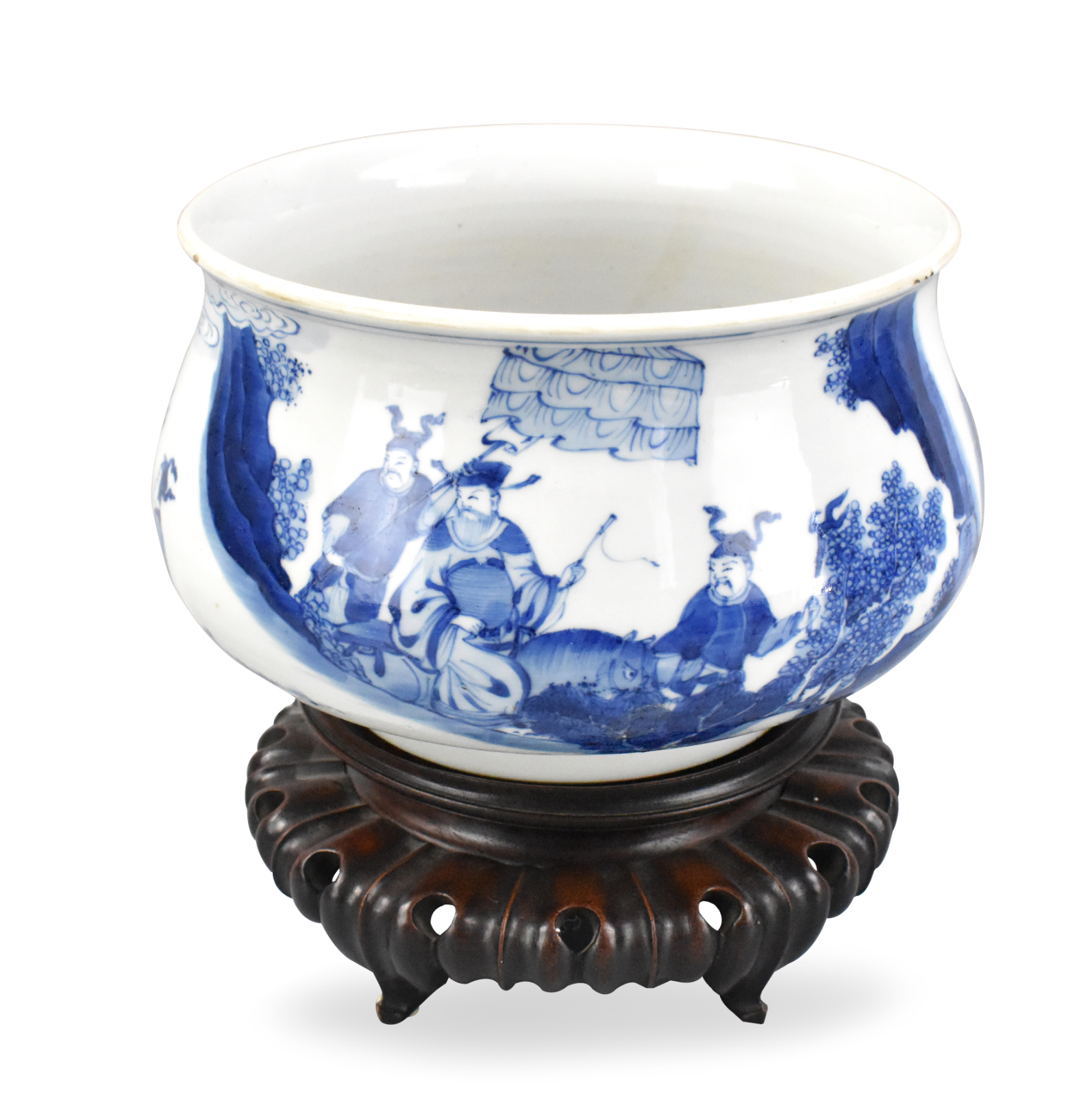 Appraisal: A Chinese blue white censer with figures and landscape possible