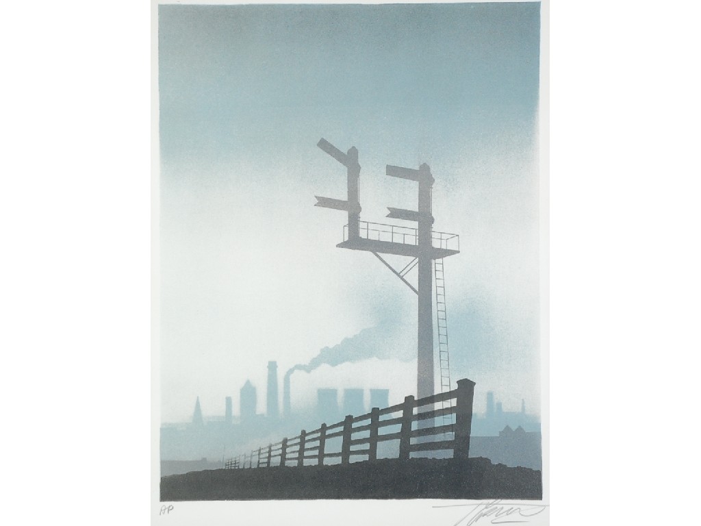 Appraisal: TREVOR GRIMSHAW ARTIST SIGNED PRINT Railway fence x cm x