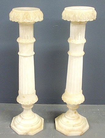 Appraisal: - Unusual pair of carved alabaster pedestals with rotating tops