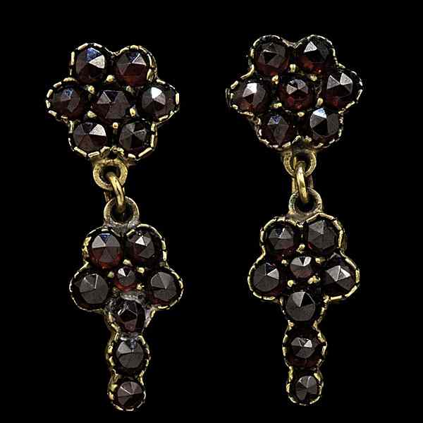 Appraisal: Garnet Earrings k gold filled Bohemian garnet drop earrings with