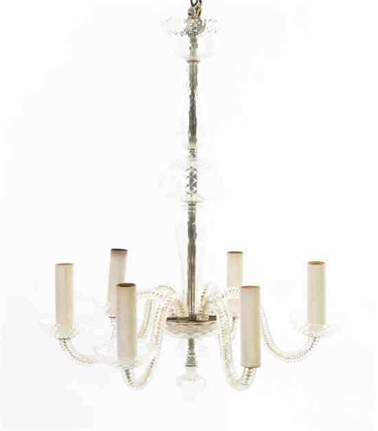 Appraisal: A Continental Glass Six-Light Chandelier having a baluster form standard