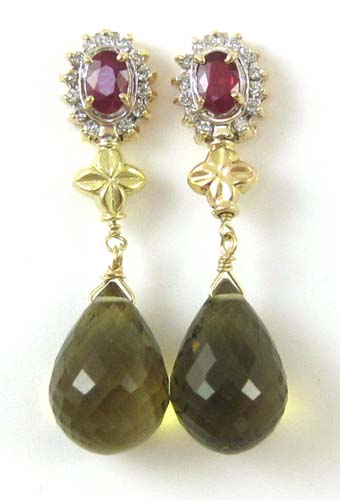 Appraisal: PAIR OF RUBY GREEN QUARTZ AND DIAMOND EARRINGS each k