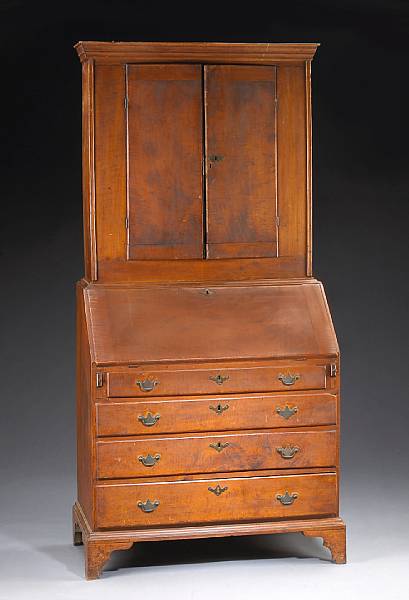 Appraisal: A Chippendale tiger maple secretary bookcase New England late th