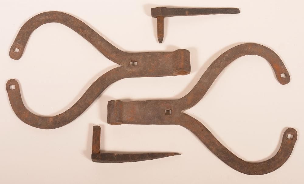 Appraisal: Pair of Wrought Iron Rams Horn Hinges Pair of th