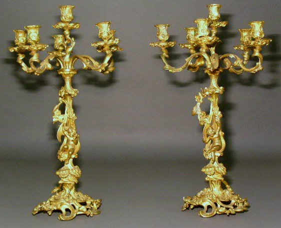 Appraisal: Pair of fire gilt candelabra c h x diam