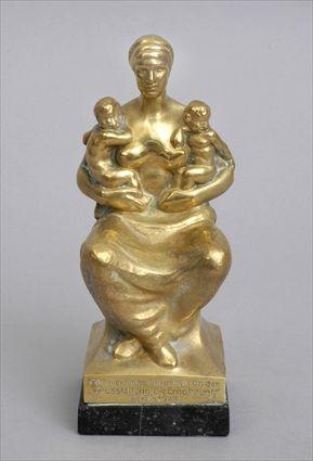 Appraisal: E SEGER SEATED MOTHER HOLDING TWINS Gilt bronze impressed signature