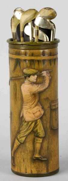 Appraisal: Robertson Bros Golf Bag Chocolate Tin Description Depicts scene of