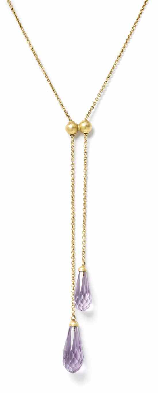 Appraisal: A Karat Yellow Gold and Amethyst Lavaliere Necklace containing two