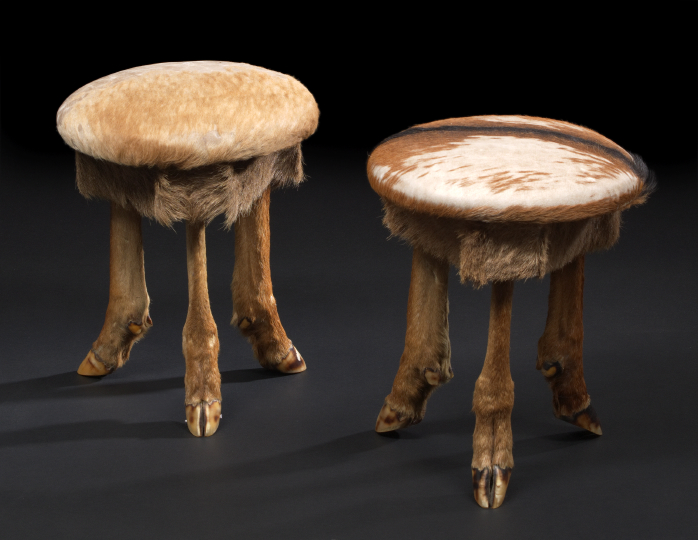 Appraisal: Pair of Continental Hide-Upholstered Occasional Stools late th century each