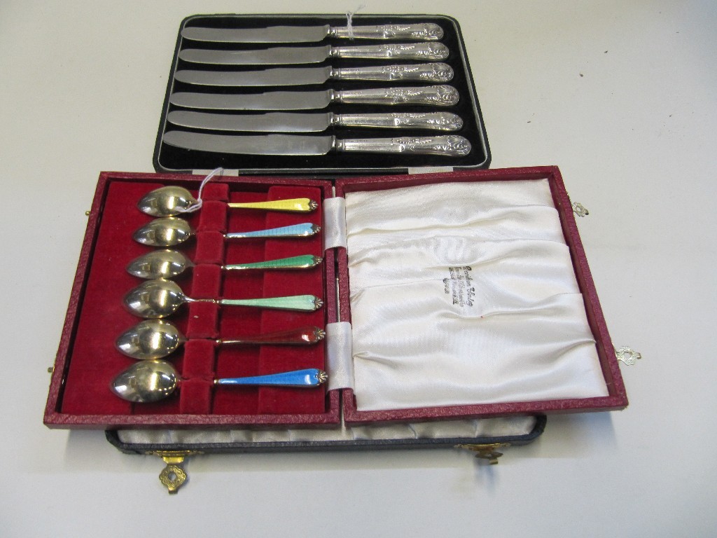 Appraisal: Lot comprising cased set of six silver gilt and enamel