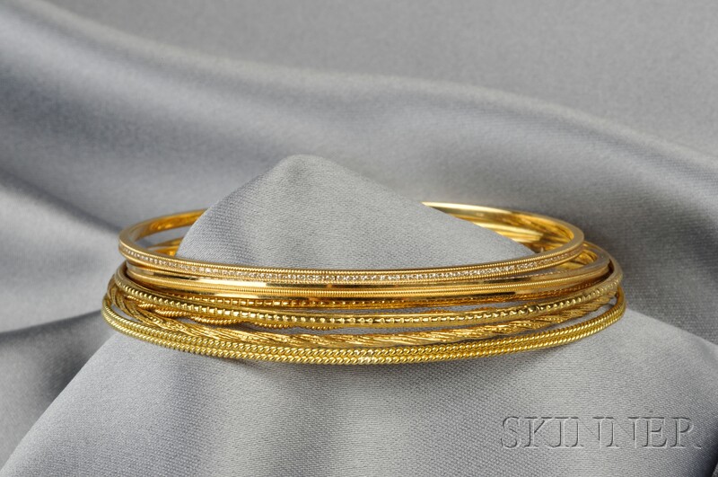 Appraisal: Group of Seven kt Gold Bangle Bracelets one set with