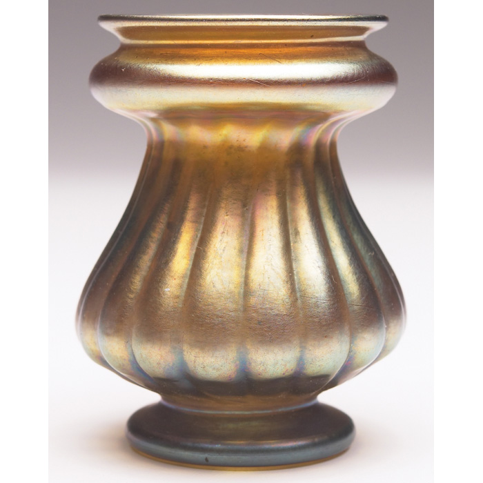 Appraisal: L C Tiffany vase miniature ribbed form in gold favrile