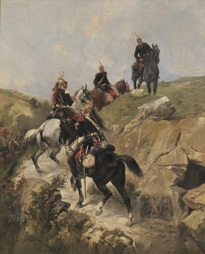 Appraisal: James Alexander Walker British - Cavalrymen Ascending a Hill Signed