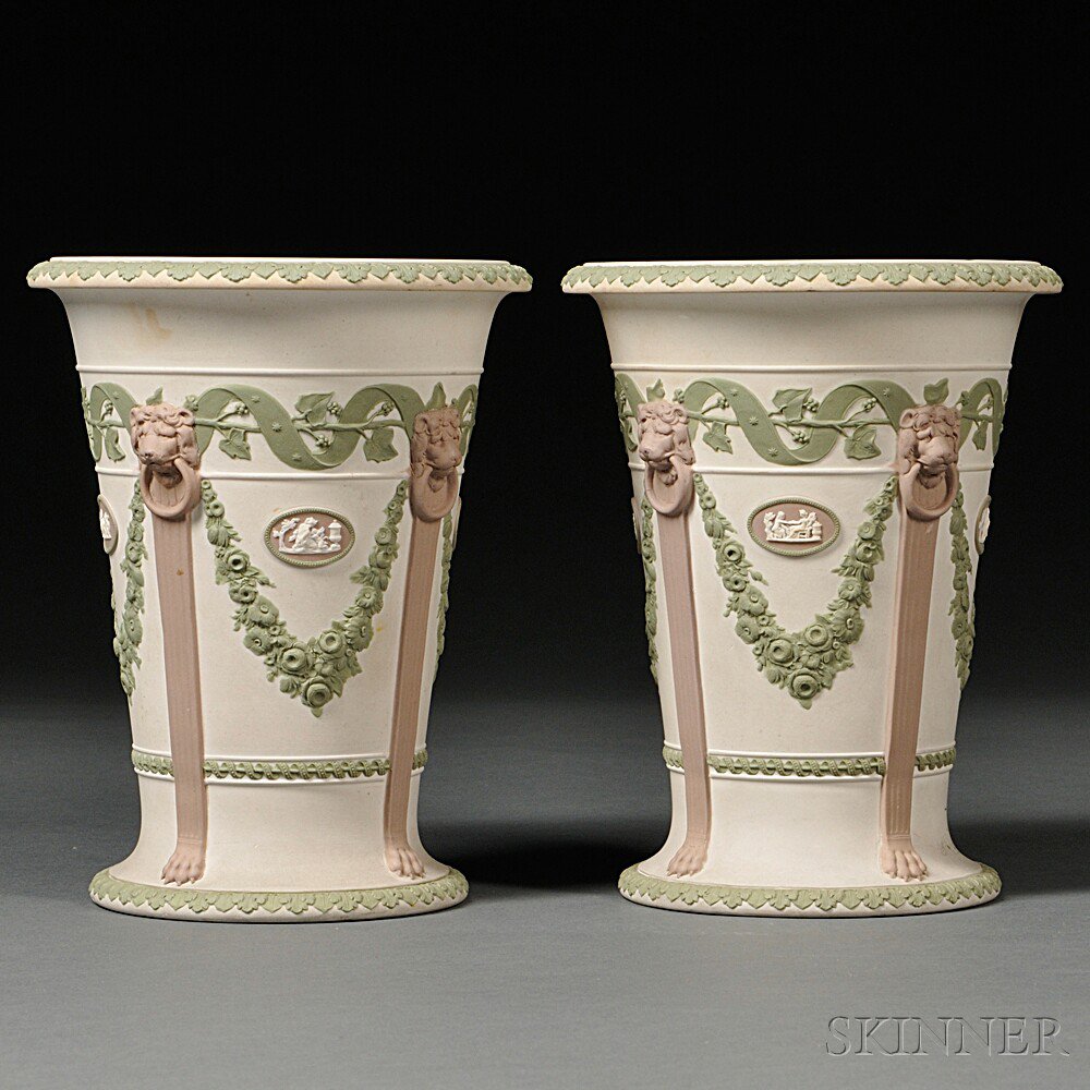 Appraisal: Pair of Wedgwood Three-color Jasper Vases England late th century