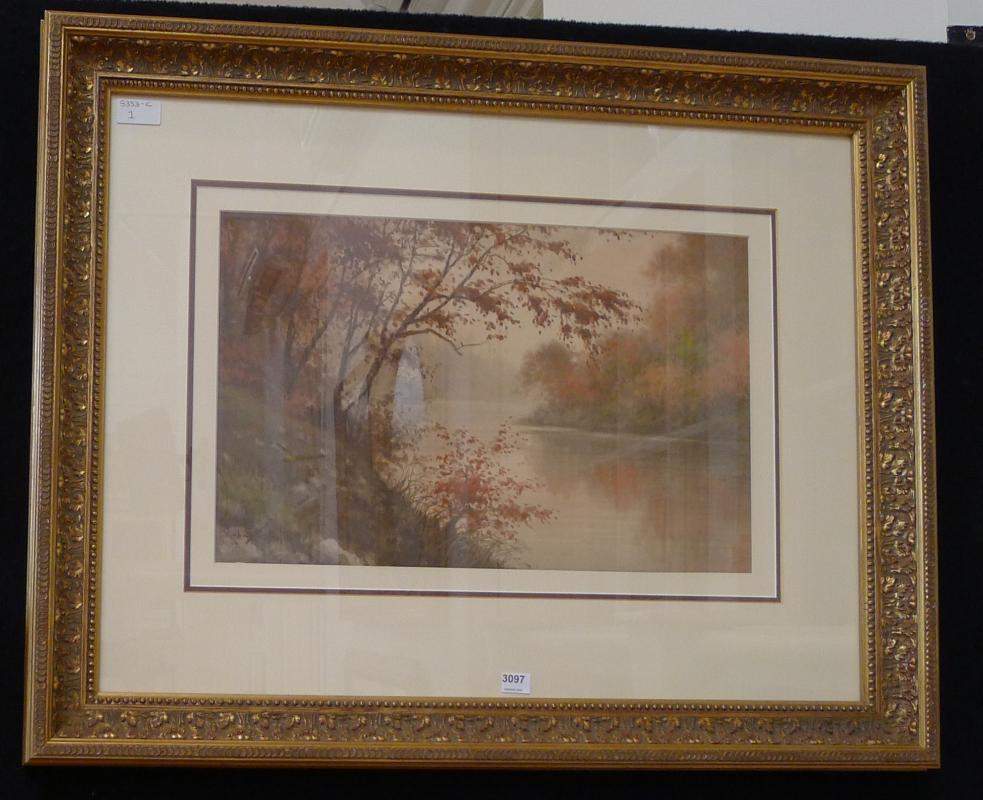 Appraisal: T KOBAYASHI AUTUMN TREES BY THE RIVER WATERCOLOUR T KOBAYASHI