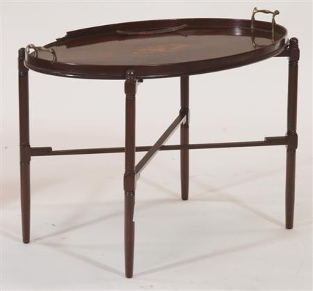 Appraisal: A George III inlaid mahogany tea tray on later stand