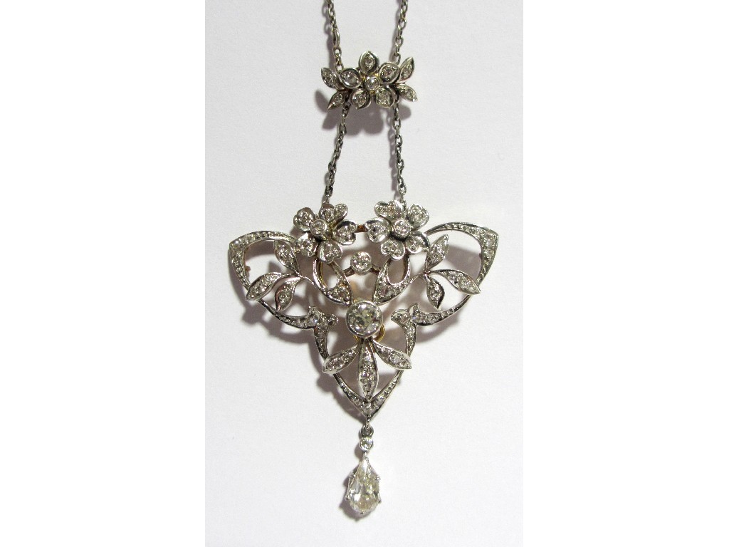 Appraisal: A fine late th century diamond pendant necklace of pierced