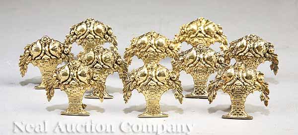 Appraisal: A Set of Ten German Silver Gilt Placecard Holders th