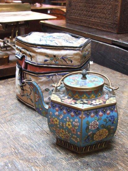 Appraisal: A JAPANESE CLOISONNE WINE POT AND COVER of hexagonal form