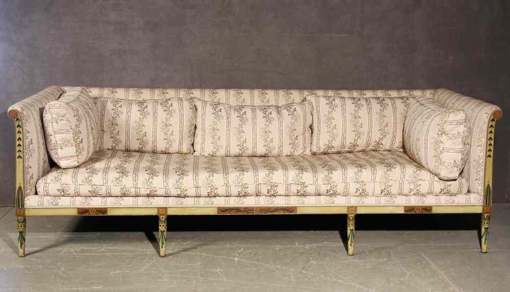 Appraisal: ENGLISH POLYCHROME PAINTED SOFA - th c Hepplewhite Style Polychrome