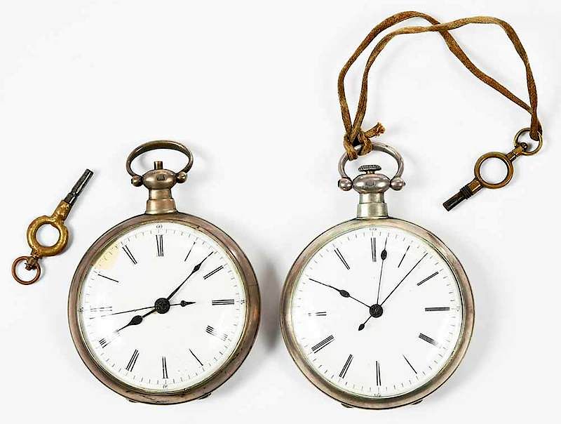 Appraisal: Two Silver Chinese Pocket Watches mm cases black Roman numeral