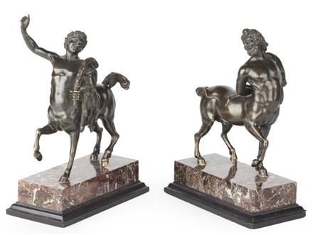 Appraisal: AFTER FURIETTI TH CENTURY PAIR OF CENTAURS bronze brown patina