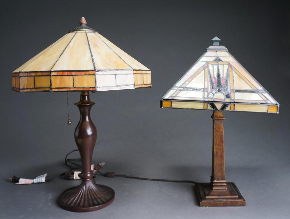 Appraisal: Two Arts and Crafts Style Leaded Glass Shade Lamps H