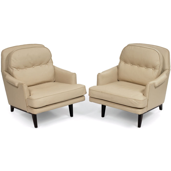 Appraisal: Edward Wormley lounge chairs pair by Dunbar s mahogany frames