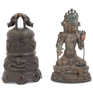 Appraisal: Two Chinese Bronze Articles the first a figure of a