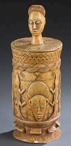 Appraisal: African carved ivory box with female handle An African carved