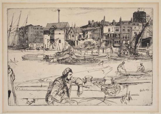 Appraisal: JAMES A M WHISTLER Black Lion Wharf Etching on cream