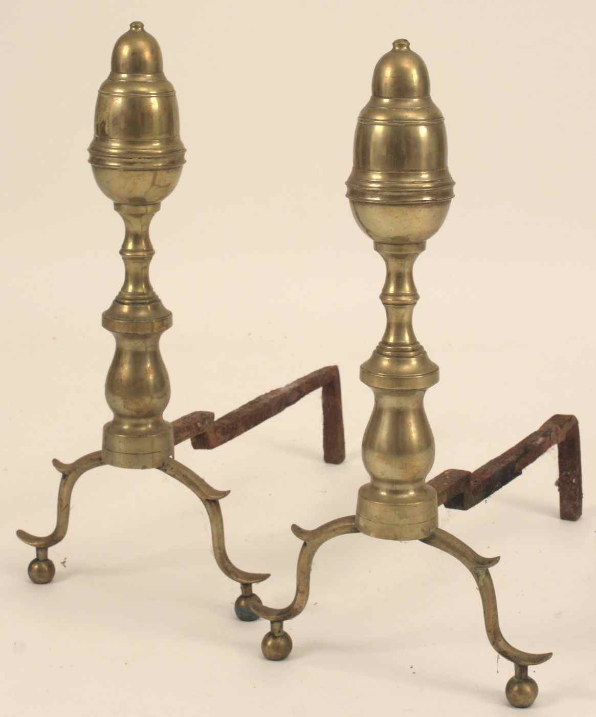 Appraisal: PAIR OF ANTIQUE AMERICAN BRASS LEMON-TOP ANDIRONS th CenturyWith bun