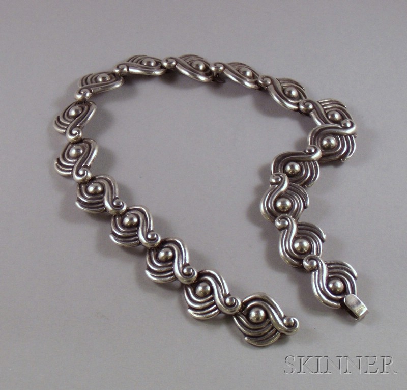 Appraisal: Los Castillos Mexican Sterling Silver Necklace Taxco c - lg